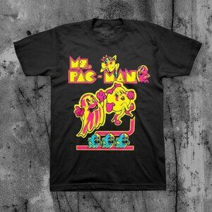 Retro Arcade Maze Game Graphic T-Shirt – Neon Cartoon Gaming Tee – Black Unisex